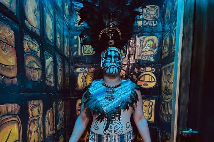 Maya warrior performer in ceremonial body paint